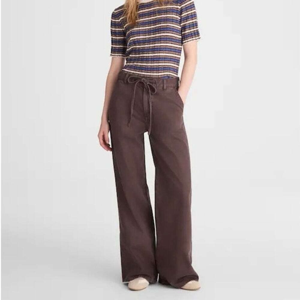 NWT Madewell The Ultimate Wide-Leg Pant In Airy Denim Dark Brown Size 33